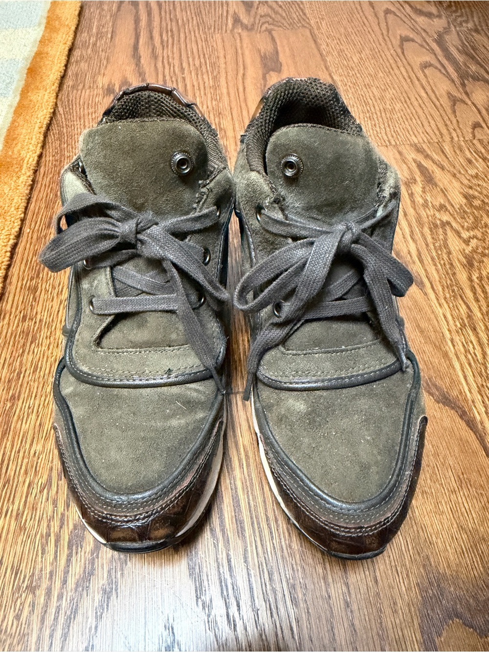 Women's Olive Suede Casual Lace-Up Sneakers